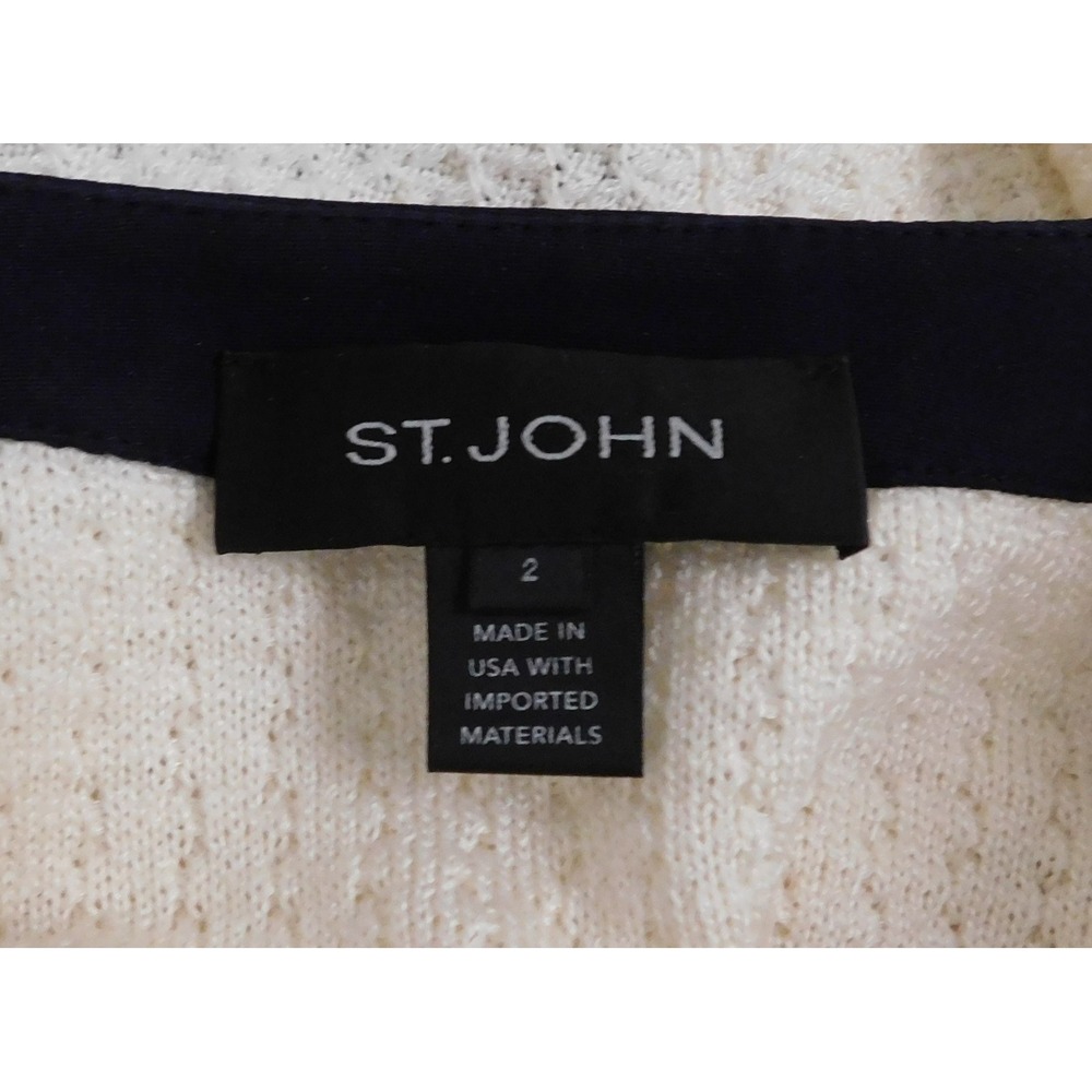 St. John Waffle Knit Jacket Ivory Textured Black Trim Sweater Blazer 2 - Picture 4 of 5